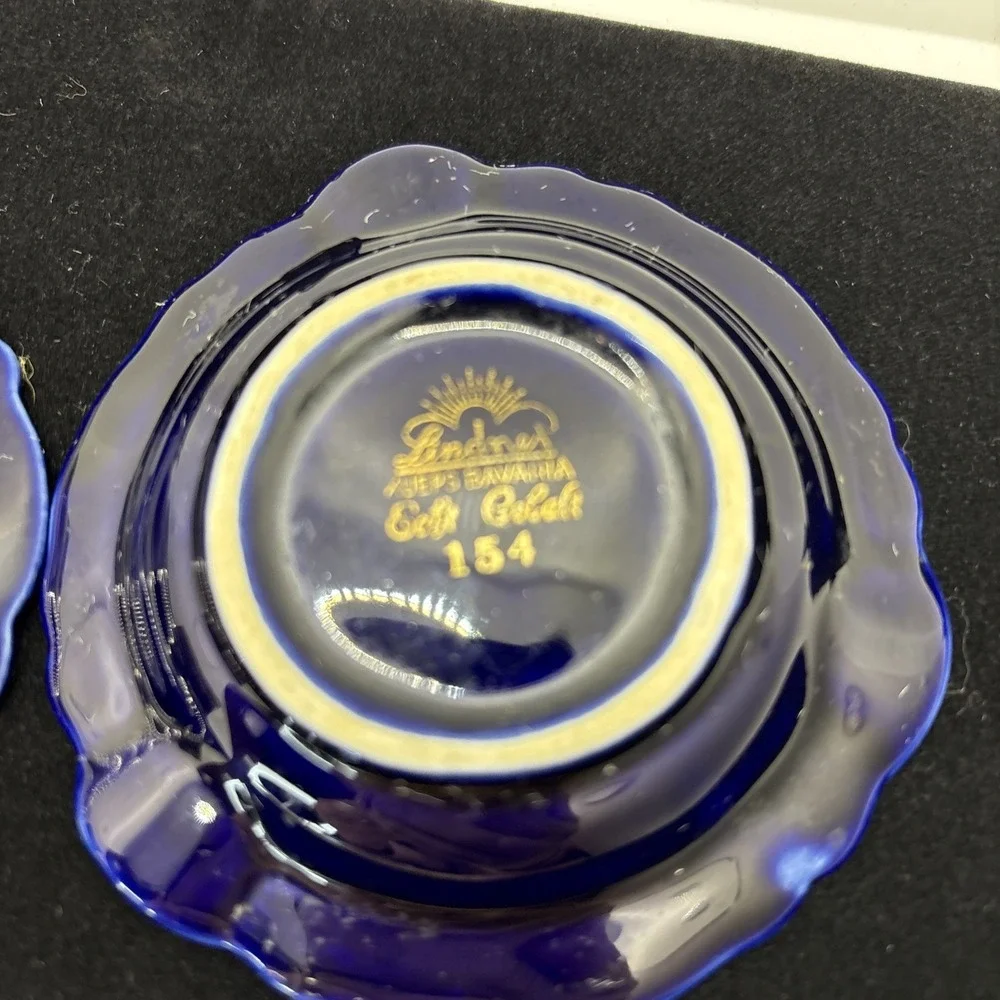 Vintage Lindner‎ Kueps Bavaria Echt Cobalt Blue Cigarette Holder & 2 Ashtrays